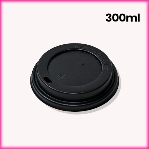 Tampa Plástica p/ Copo de Papel com Bico 300ml Preta - 500 unidades
