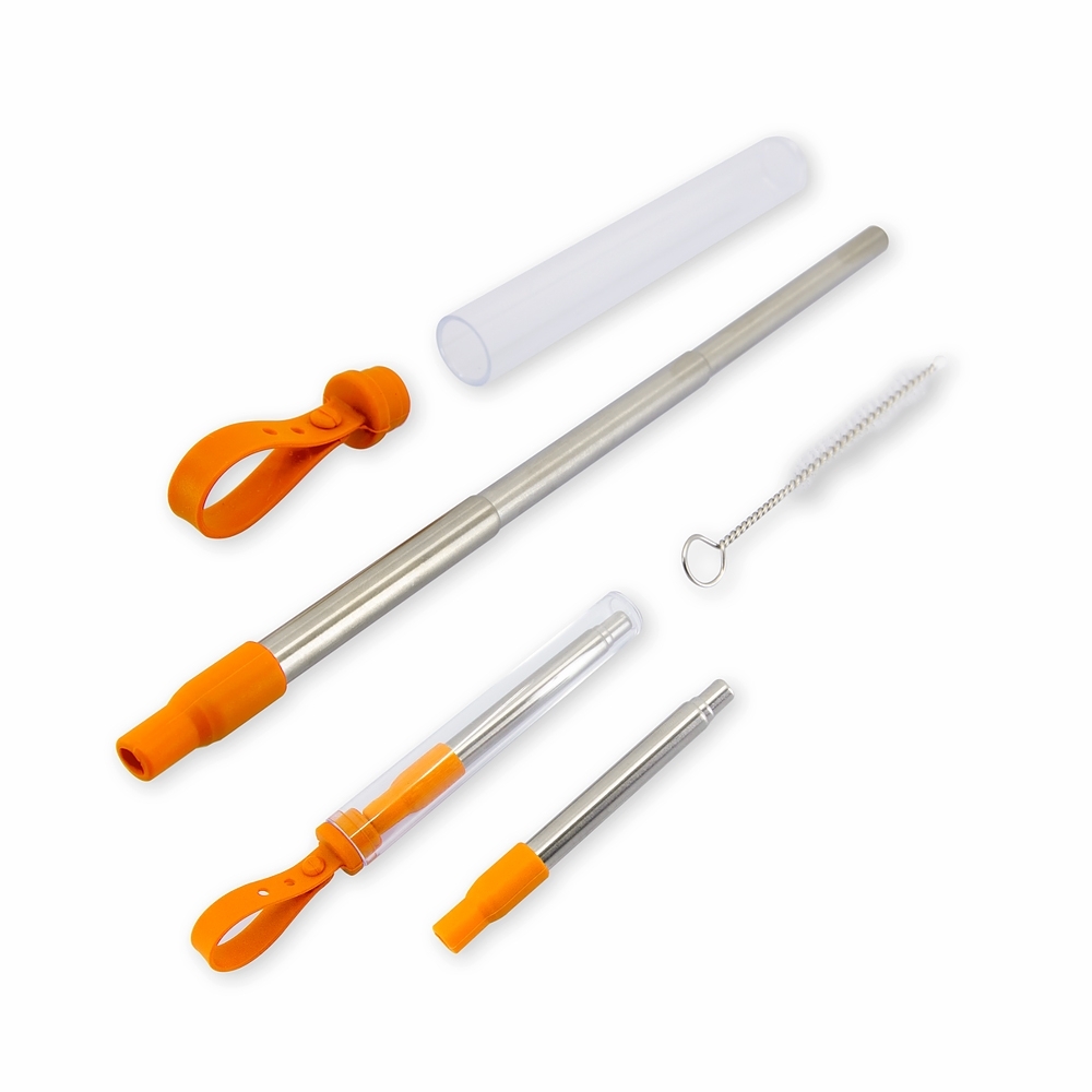 CANUDO INOX RETRÁTIL COM ESCOVA E ESTOJO - Brindes Vitoria - ES - Brindes Personalizados em Espirito Santo