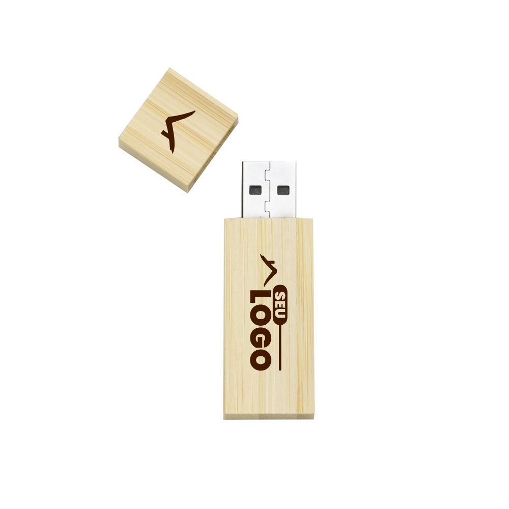 Conjunto Estojo e Pen Drive Personalizado de Bambu 4GB/8GB/16GB/32GB | Casa do Brinde