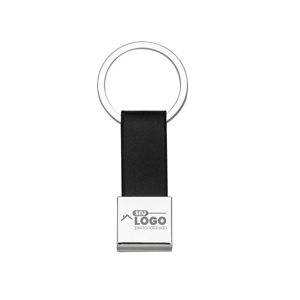 Chaveiro de Metal com Couro Personalizado Quadrado | Casa do Brinde
