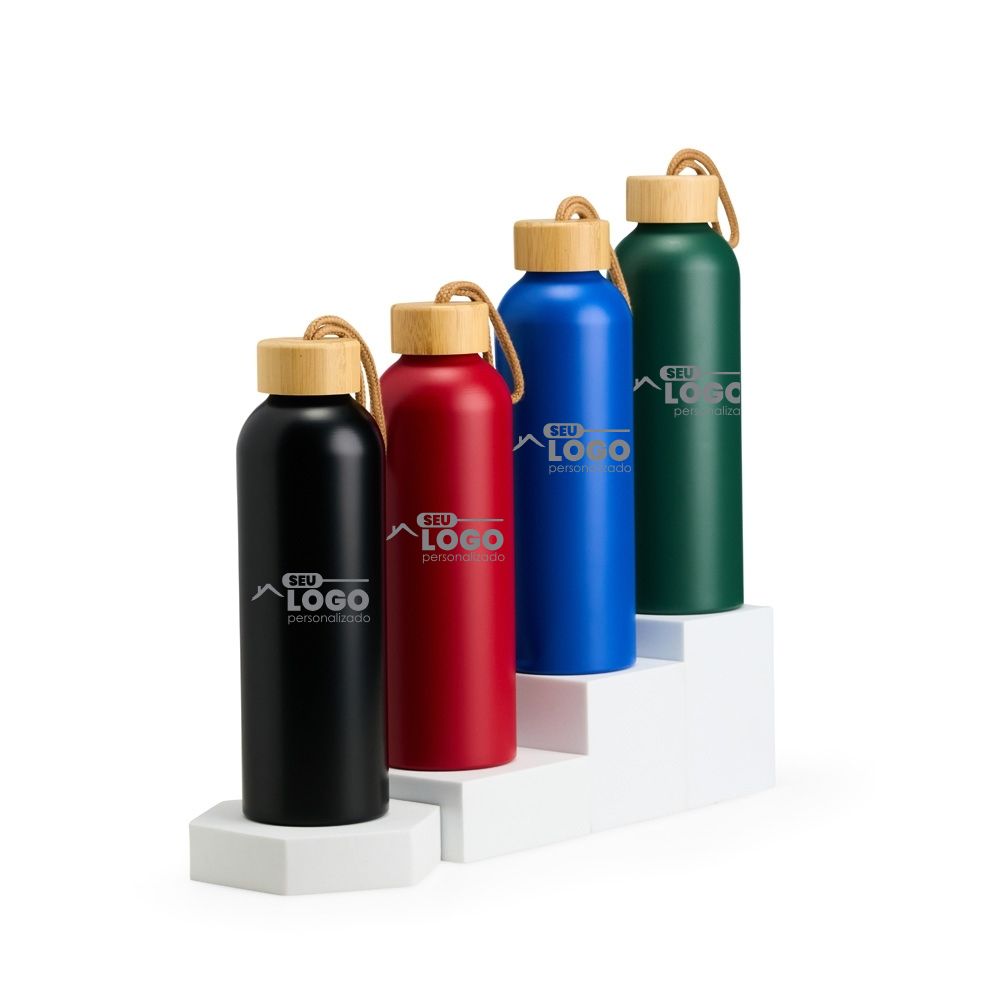 Garrafa de Alumínio 800ml Personalizada com Tampa Bambu | Casa do Brinde