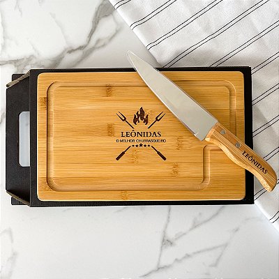 Faca Para Churrasco 8" Inox e Cabo em Bambu Personalizado