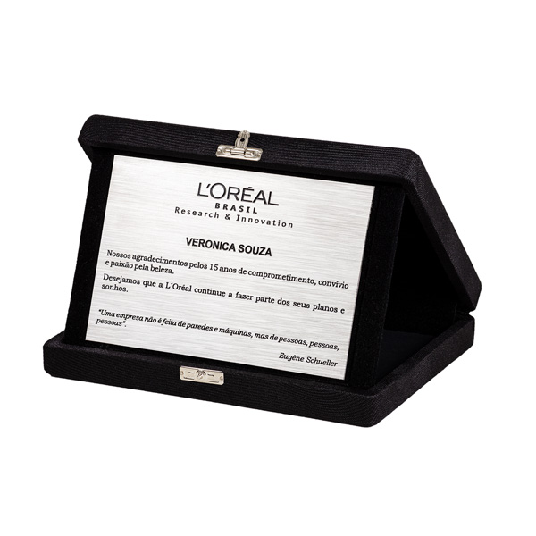 Placa de premiação prateada, formato 10cm x 15cm - H2M Brindes