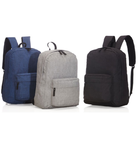 Mochila confeccionada em poliéster, formato 42cm x 32cm x 13cm, com bolso frontal com zíper