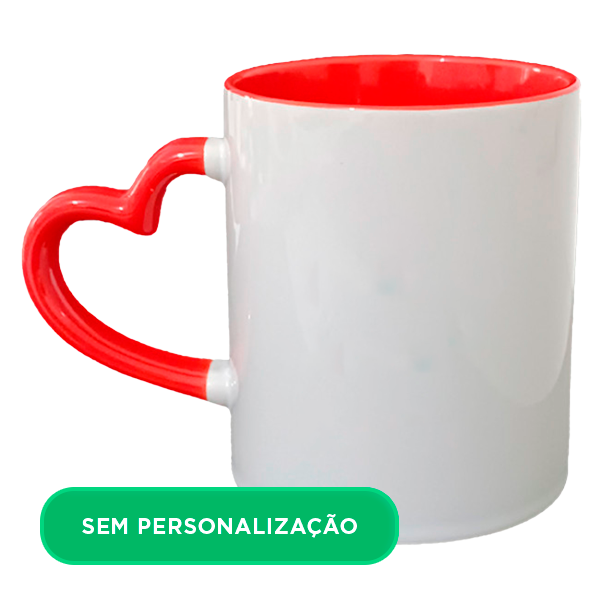 Caneca com Alça Coração e Interior Colorido Vermelha