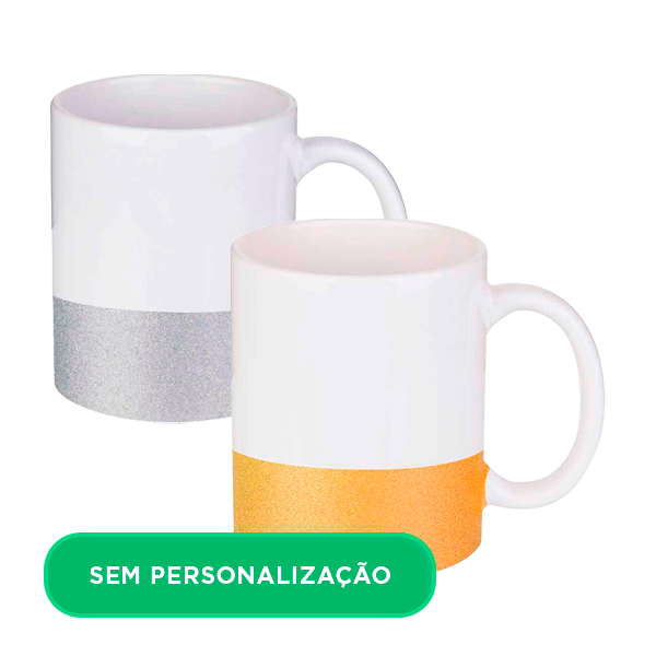 Caneca de Cerâmica Branca com Glitter na Base