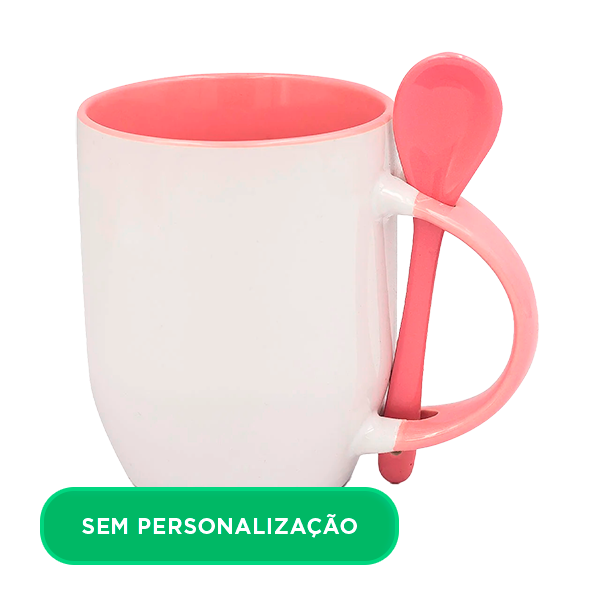 Caneca de Cerâmica c/ Colher e Interior Rosa para Sublimação