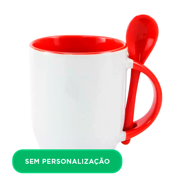 Caneca de Cerâmica c/ Colher e Interior Vermelho para Sublimação