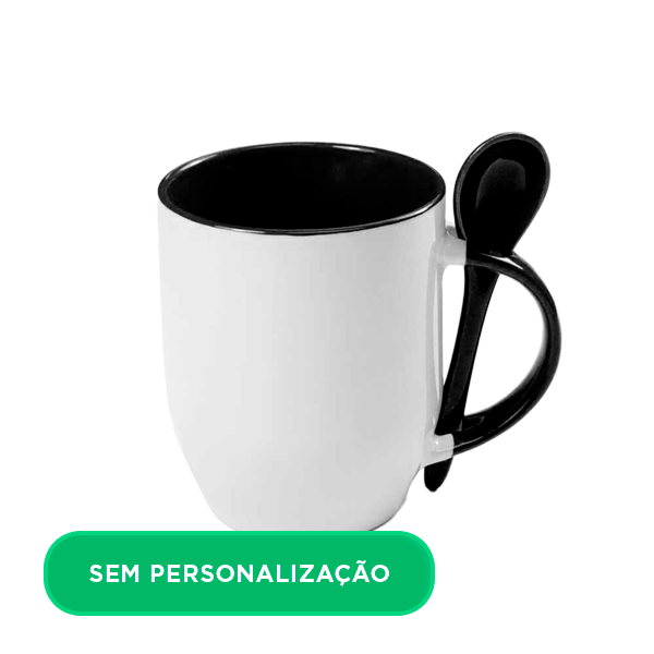 Caneca de Cerâmica c/ Colher e Interior Preto para Sublimação