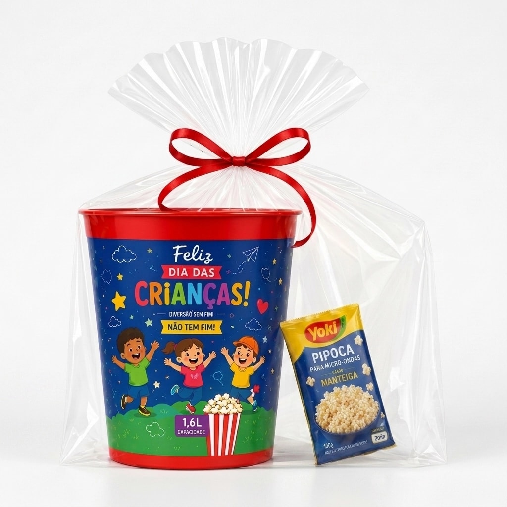 Balde de Pipoca 1L com Pacote de Pipoca de Microondas Personalizado