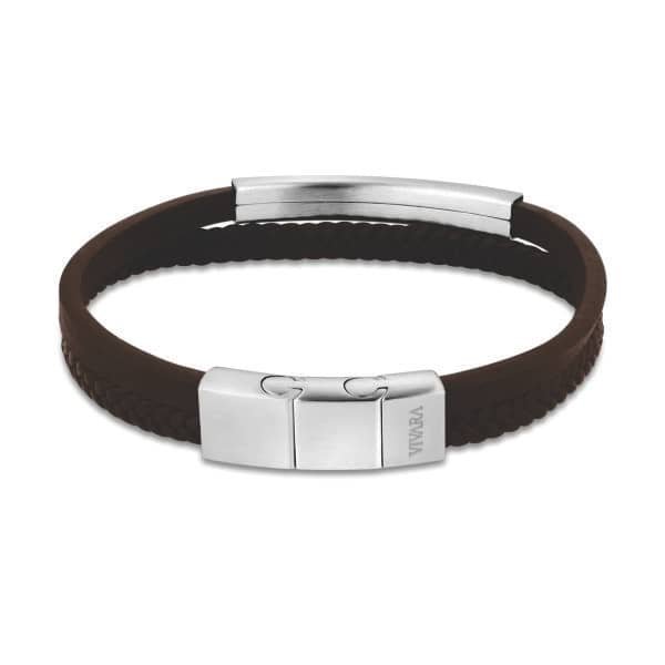 Bracelete Masculino de Couro Marrom e Aço | Ninja Brindes