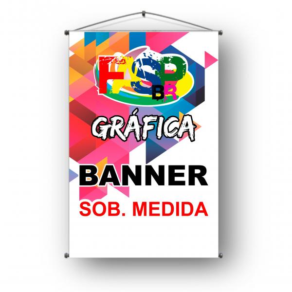 Banner Promocional Sob. Medida Lona 280G 4x0 Bastão de Madeira e Corda