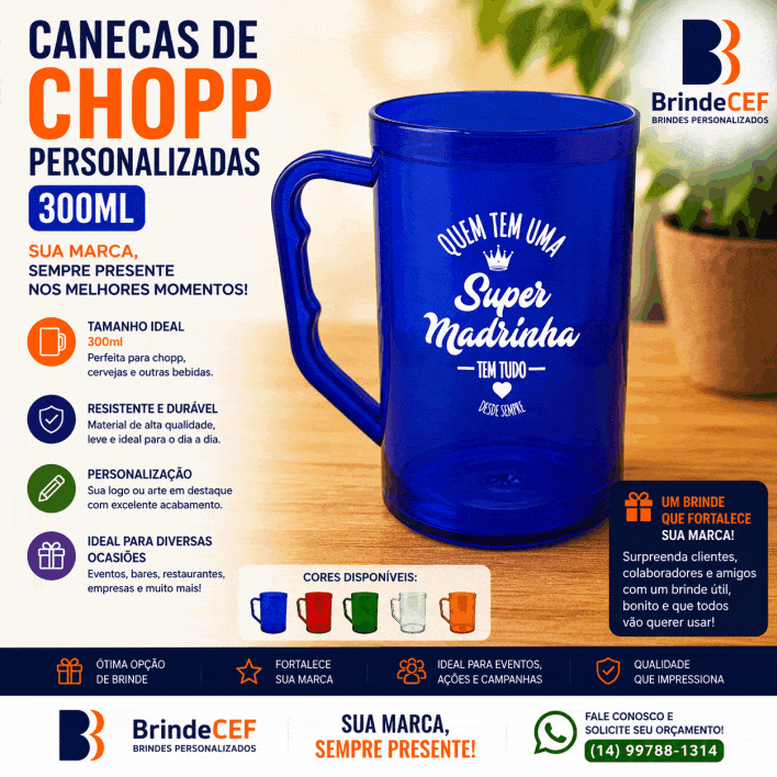 Canecas de Chopp Personalizadas 300ml de Acrílico