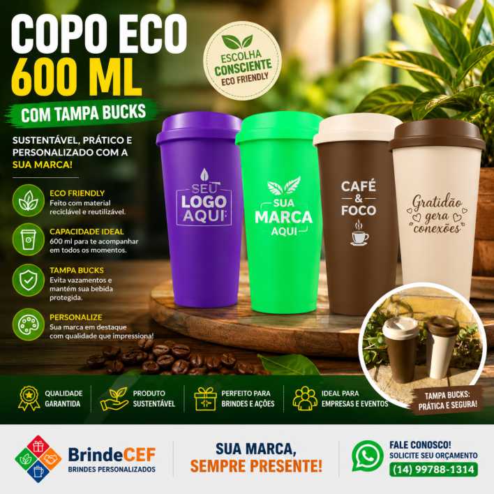 Copo Eco Personalizado 600 ml Bucks com cores incriveis