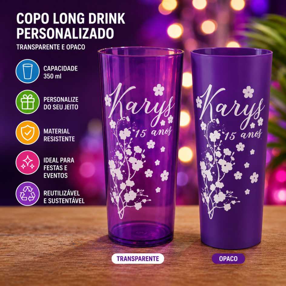 Copos Long Drink Personalizados para festas de aniversario