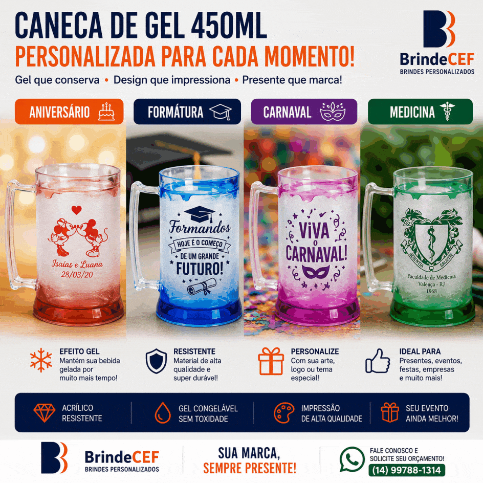 Canecas de Gel Personalizadas 450ml - BrindeCEF