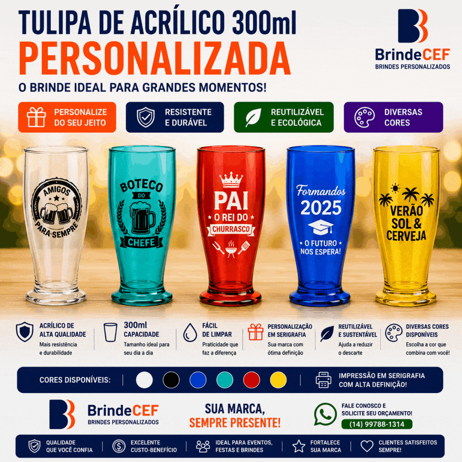 Tulipa de Acrílico 300ml Personalizada - BrindeCEF