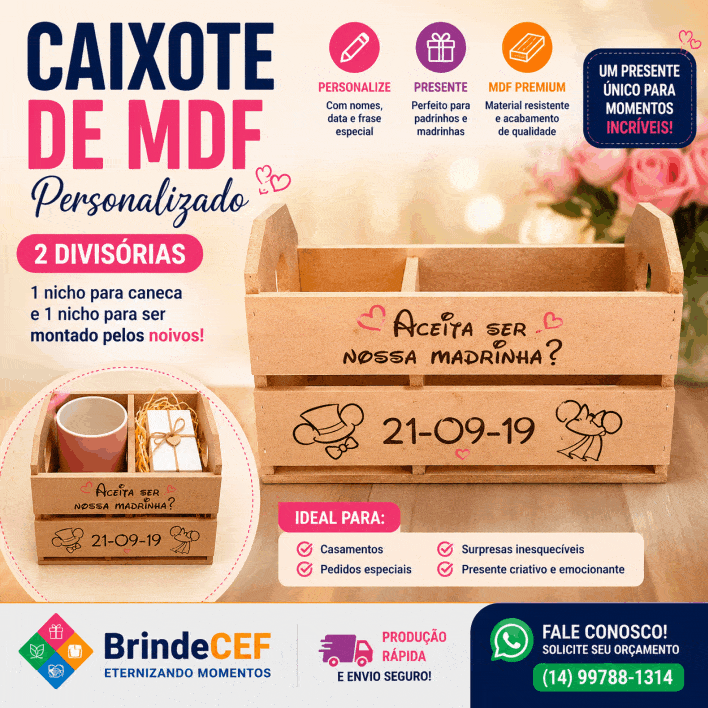 Caixote de MDF Personalizado 2 divisorias - BrindeCEF