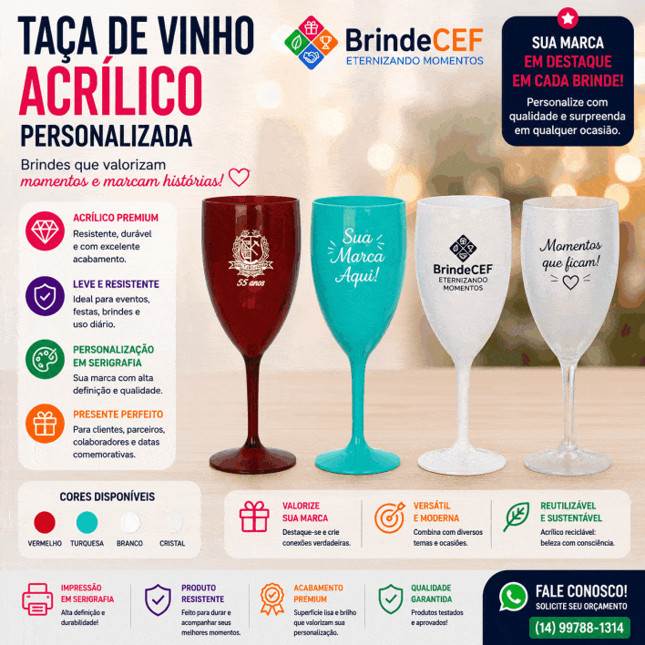 Taça de Vinho de Acrílico Personalizada para Brindes e Eventos - BrindeCEF