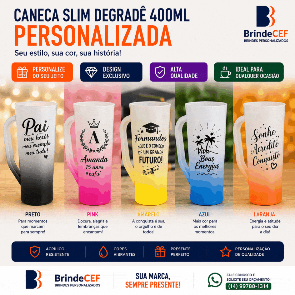 Caneca Slim Degrade 400ml Personalizada - BrindeCEF