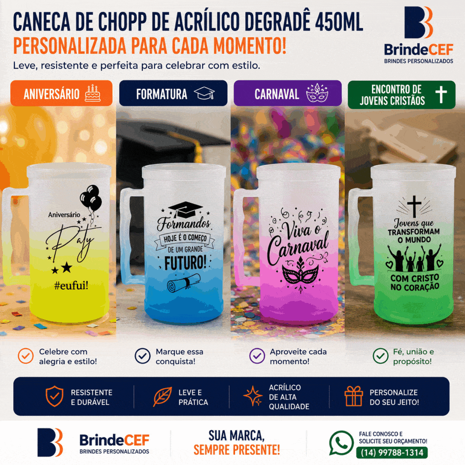 Caneca de Chopp de Acrílico Degrade 450ml Personalizada - BrindeCEF