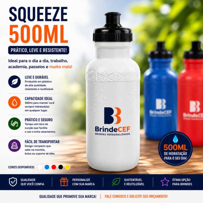 Squeeze 500ml de Plástico Personalizado - BrindeCEF