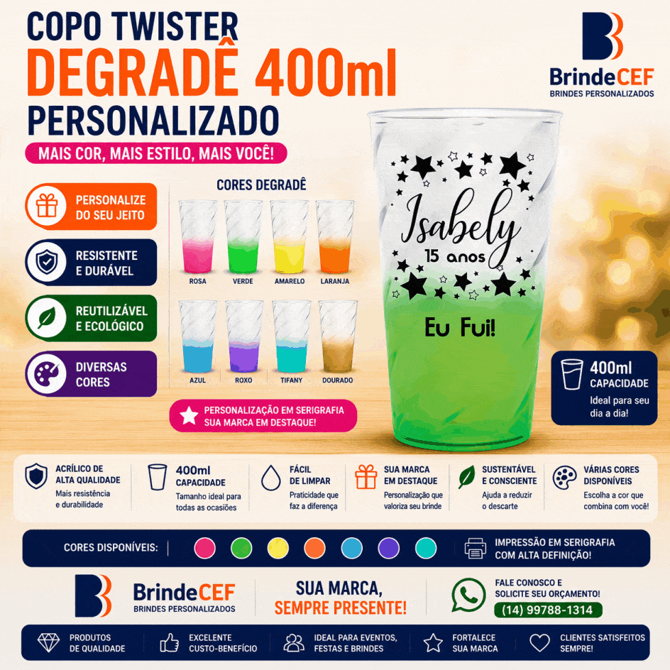 Copo Twister Degrade 400ml Personalizado - BrindeCEF