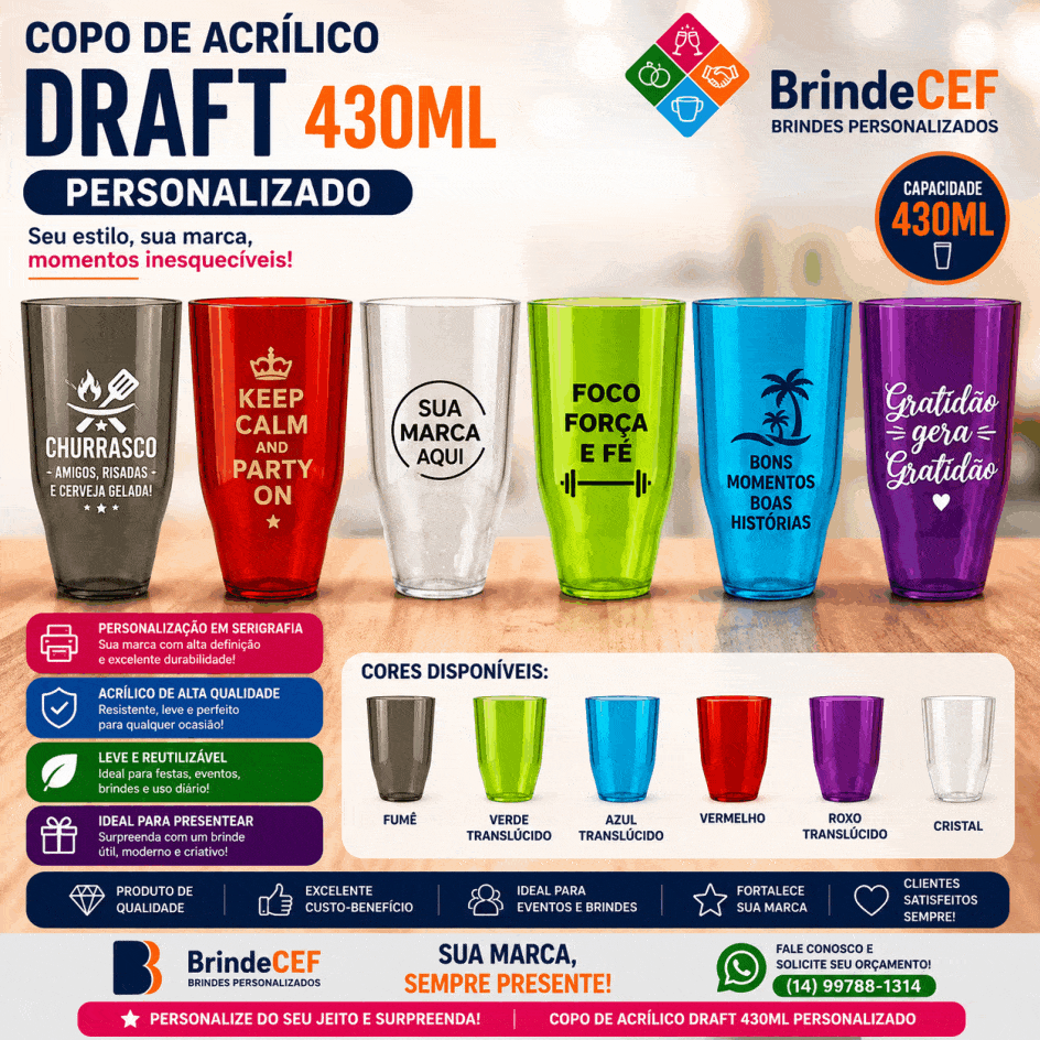 Copo de Acrílico Draft 430ml Personalizado - BrindeCEF