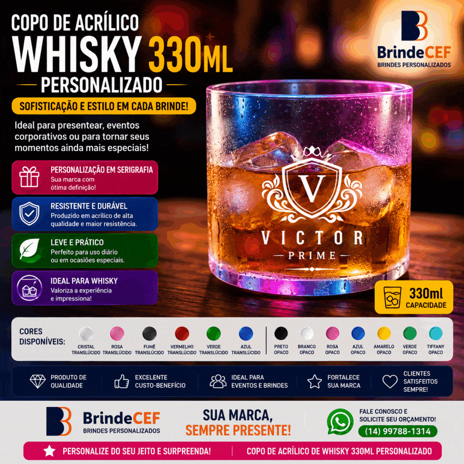 Copo de Acrílico de Whisky 330ml Personalizado