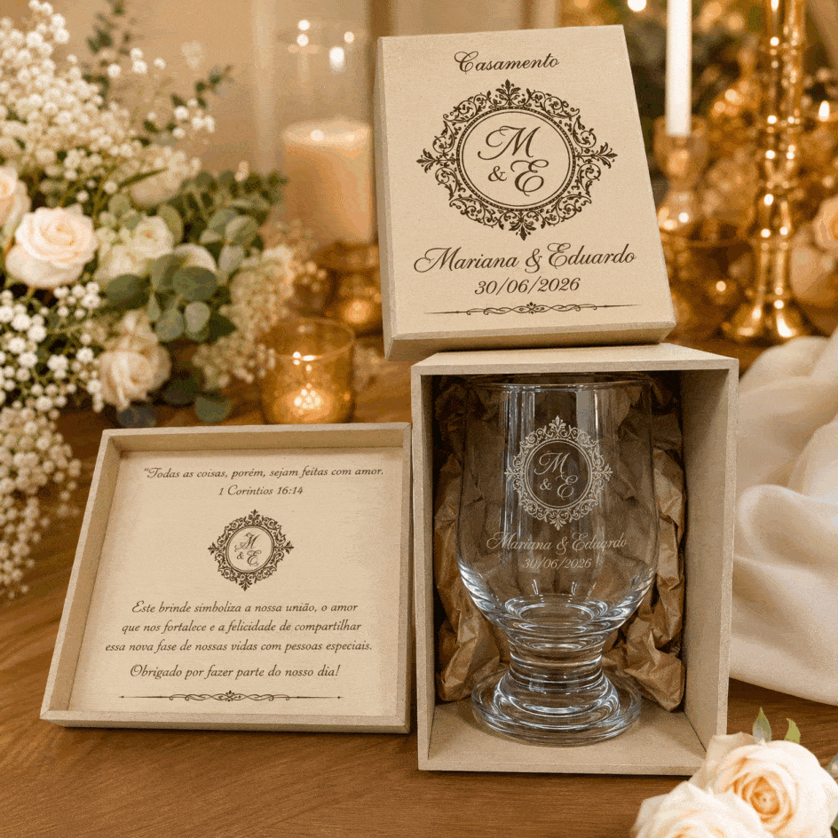 Kit Taça de Vidro Paulista 300ML Caixa de MDF Personalizada