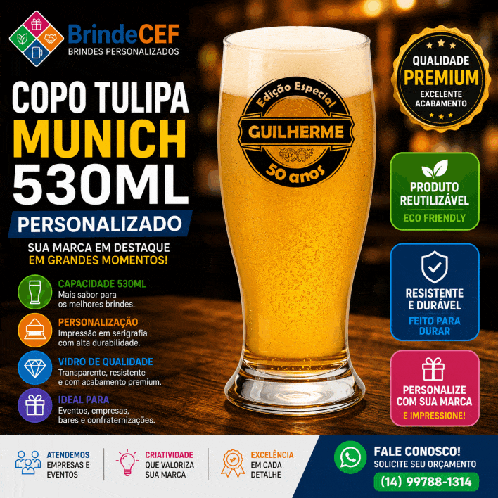 Copo Tulipa de Cerveja Munich 530ml Personalizada - BrindeCEF