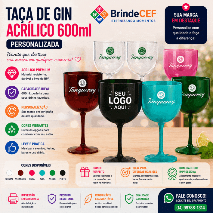 Taça de Gin de Acrílico 600 ml Personalizada - BrindeCEF