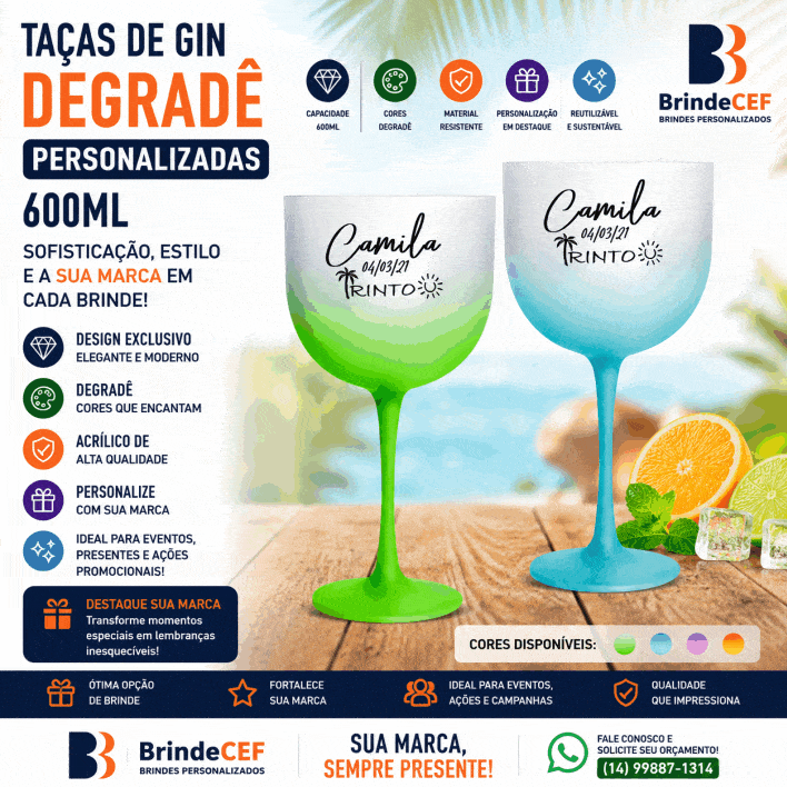 Taça de Gin de Acrílico Degrade 600ml Personalizada