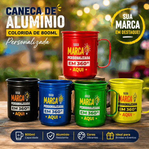 Canecas de Alumínio colorida de 800ml Personalizadas - BrindeCEF
