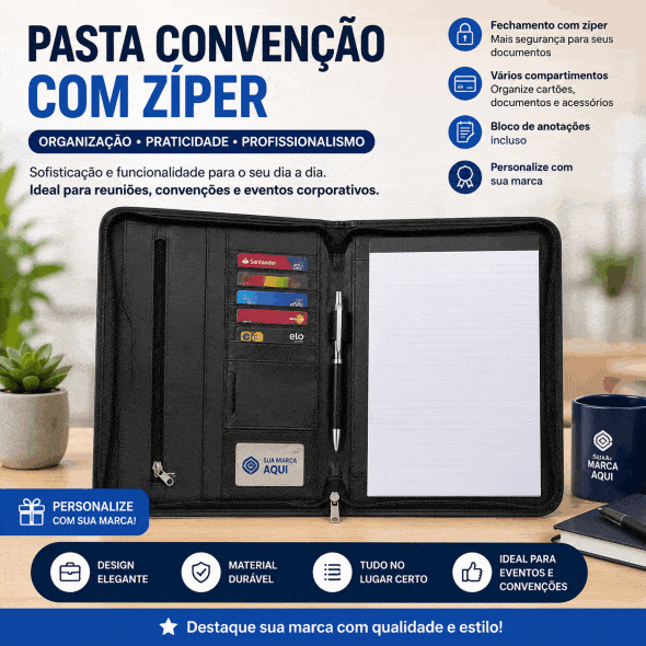 Pasta Convenção Com Zíper Personalizada - BrindeCEF