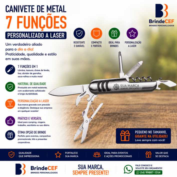 Canivete Metal 7 funções Personalizado - BrindeCEF