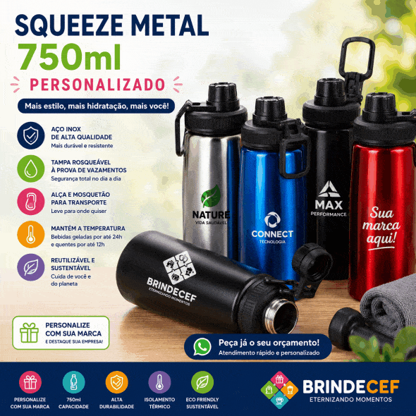 Squeeze Metal 750ml Personalizado - BrindeCEF