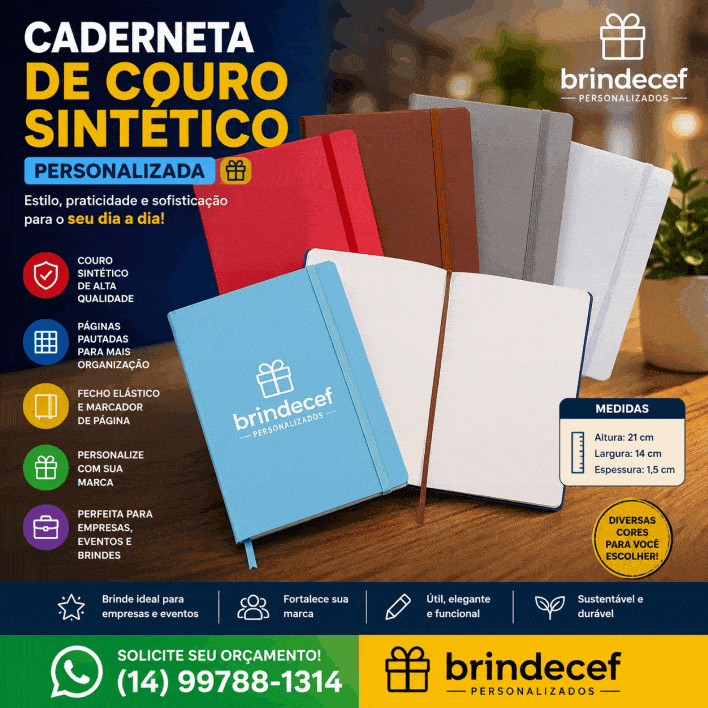 Caderneta tipo Moleskine de Couro Sintético - BrindeCEF