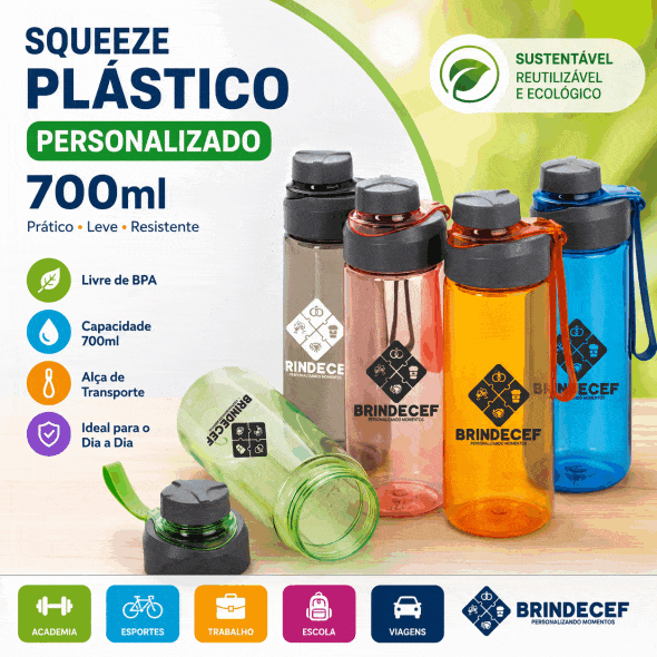 Squeeze Plastico Personalizado 700ml - BrindeCEF