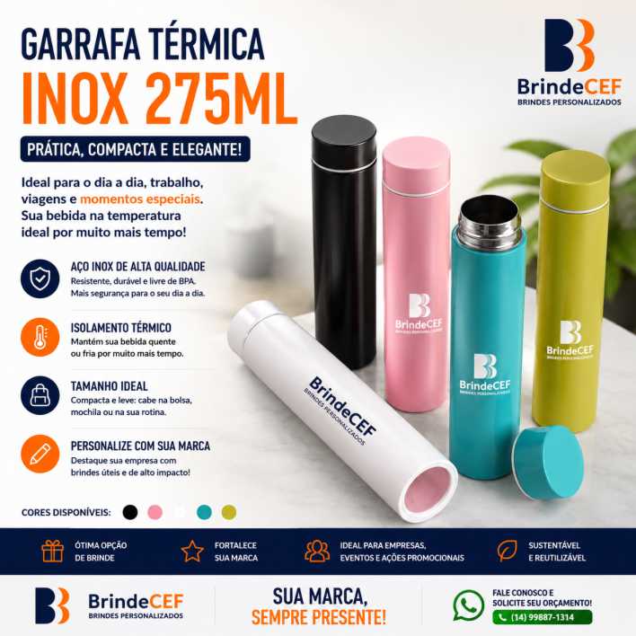 Garrafa Térmica Inox 275ml Personalizada - BrindeCEF