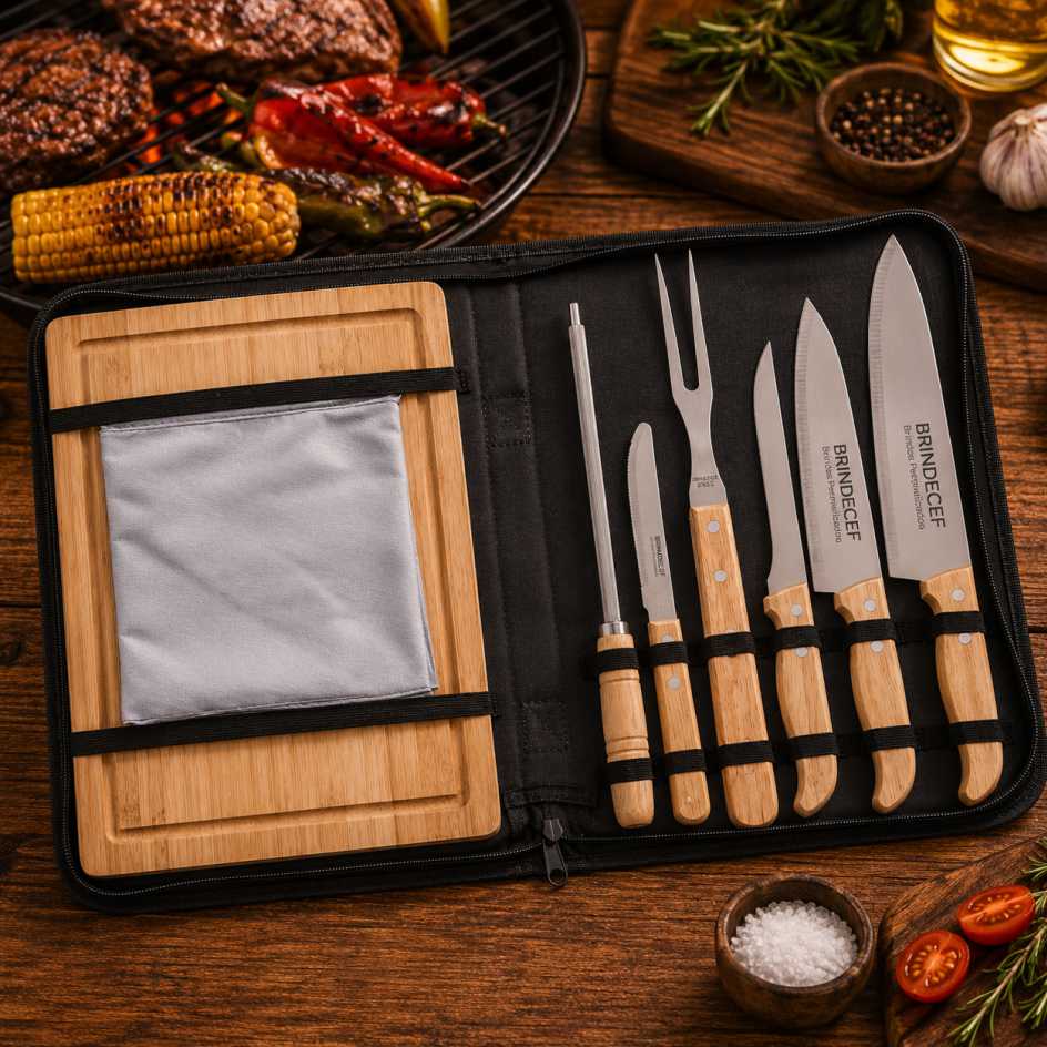 Kit Churrasco 8 peças Personalizado bambu gravado a laser
