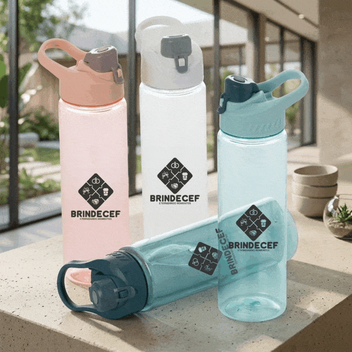 Squeeze Plástico 700ml com alça personalizado - BrindeCEF