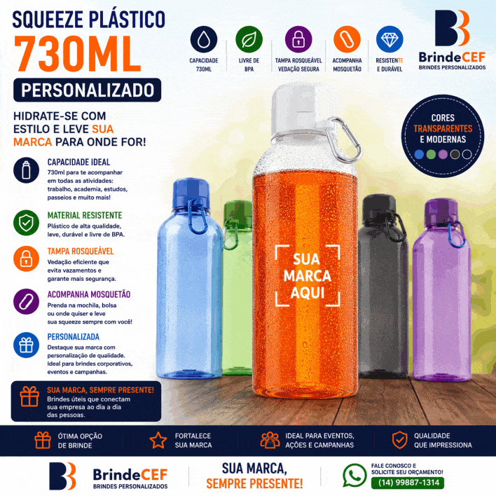 Squeeze Plástico 730ml Personalizado para Brindes