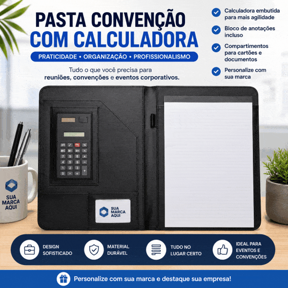 Pasta Convenção Com Calculadora Personalizada para brindes