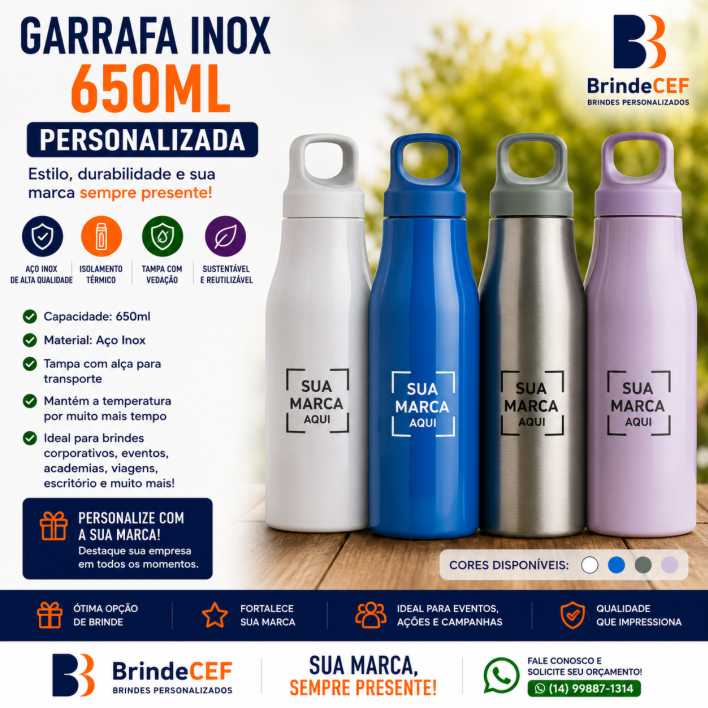 Garrafa Inox Personalizada 650ml para Brindes Promocionais