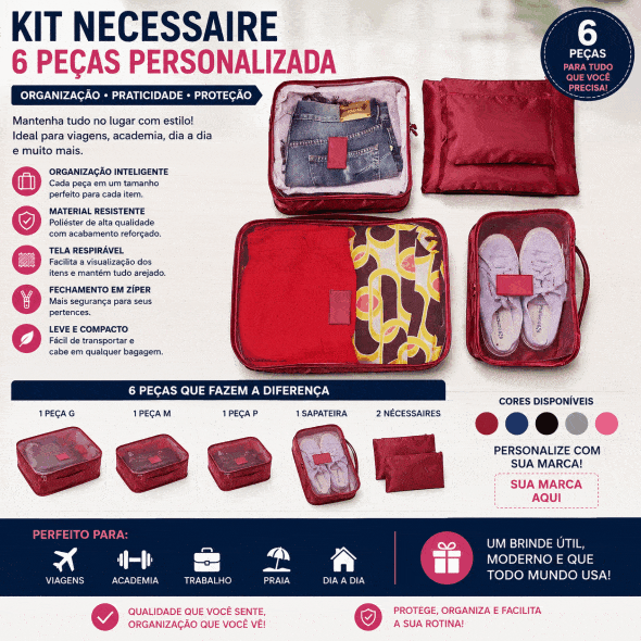 Kit Necessaire 6 Peças Personalizada - BrindeCEF