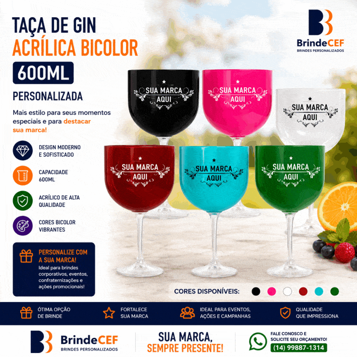 Taça de Gin de Acrílico Bicolor 600 ml Personalizada