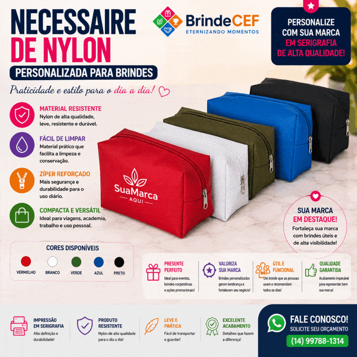 Necessaire Personalizada de Nylon para Brindes - BrindeCEF