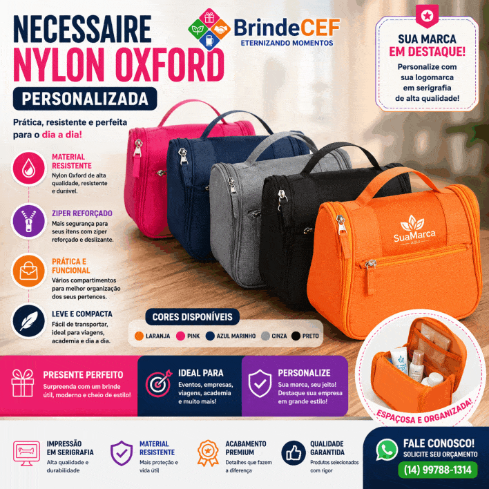 Necessaire Nylon Oxford Personalizada - BrindeCEF