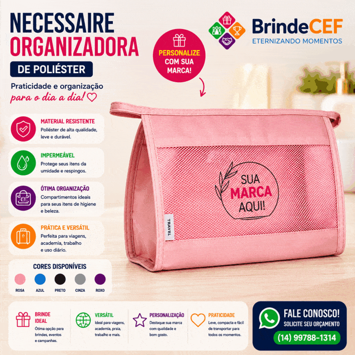 Nécessaire Organizadora de Poliéster Personalizada